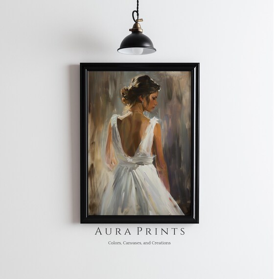 Elegant Woman in White Dress Back View Classical Oil Painting Poster