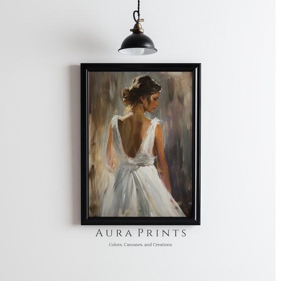 Vintage Portrait Of Elegant Woman In White Oil Painting Art For Bedroom Decor 0252