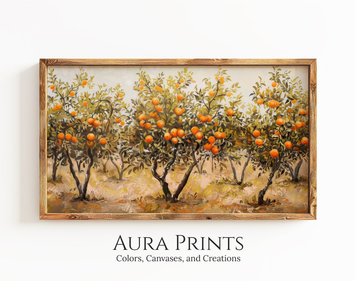 Orange Orchard Grove Vintage Citrus Trees Painting Poster Warm