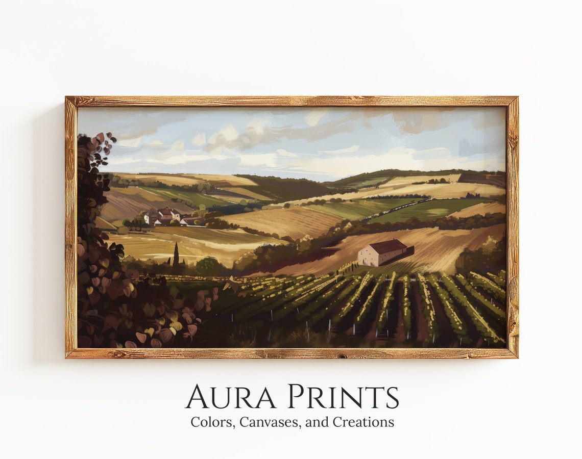 Golden Vineyard Valley Rolling Hills Panoramic Oil Landscape Poster