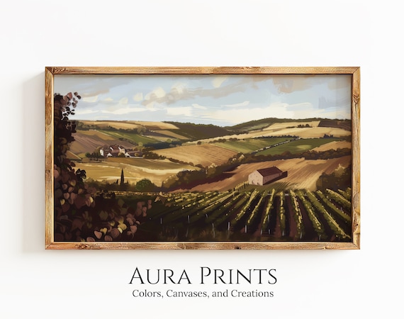 Golden Vineyard Valley Rolling Hills Panoramic Oil Landscape Poster