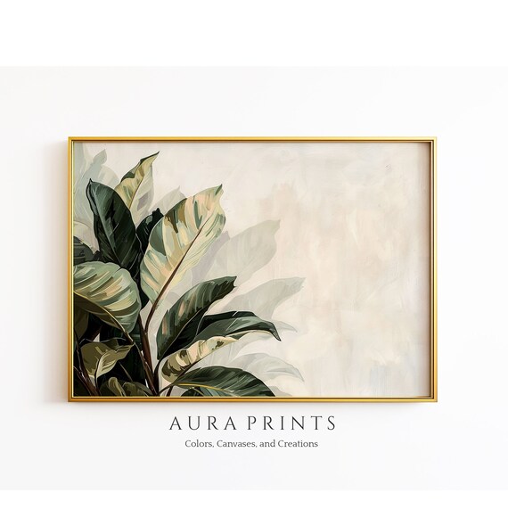 Green Tropical Leaves Botanical Painting Cream Neutral Art Poster