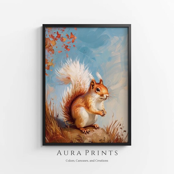 Spring Squirrel Antics In Nature Cute Wildlife Cottage Art 0437