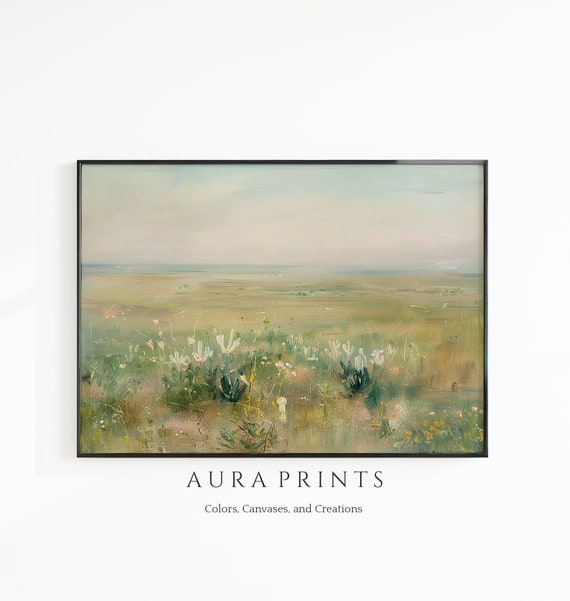 Spring Flower Fields Painting Rustic Farmhouse Nursery Art 0232