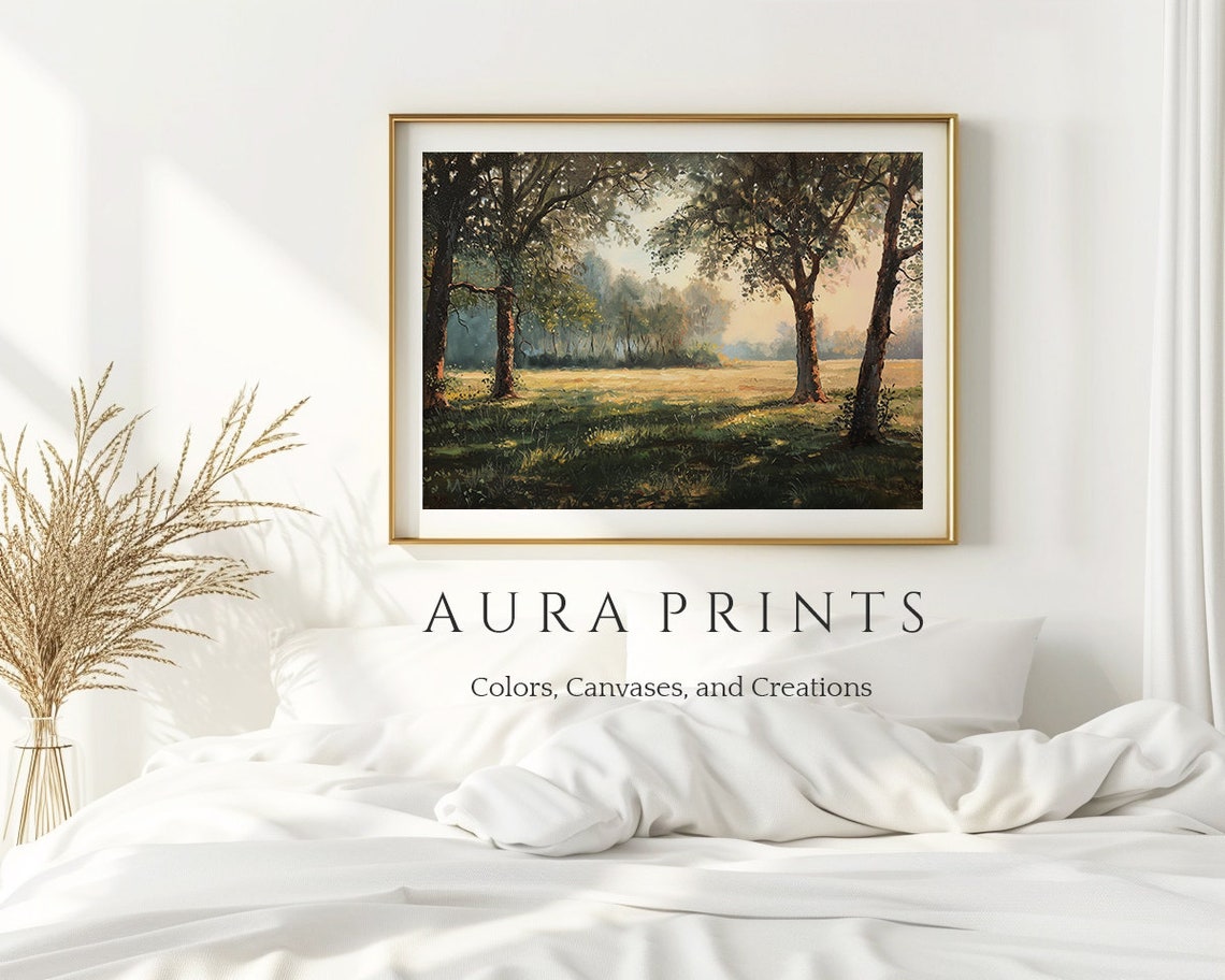 Rustic Countryside Field Trees Golden Summer Pastoral Oil Poster