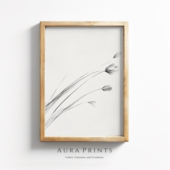 Minimalist Pencil Sketch Windswept Grasses Botanical Line Wall Art