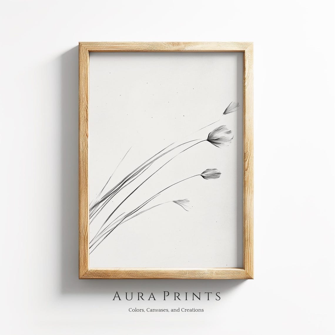 Minimalist Pencil Sketch Windswept Grasses Botanical Line Wall Art