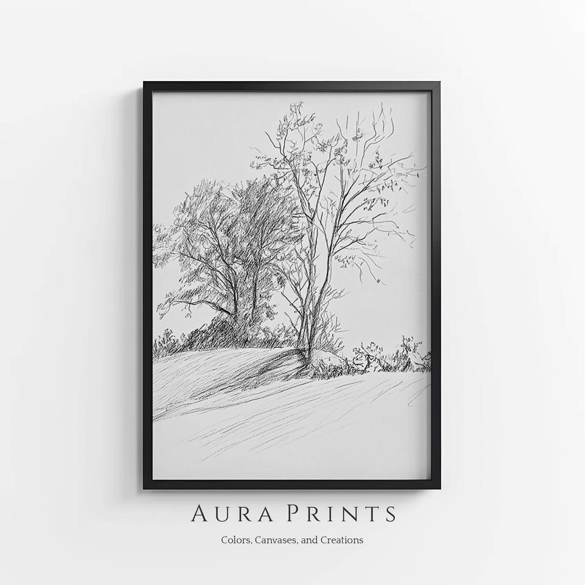 Hand Drawn Tree Line Art Minimalist Botanical Pencil Sketch Print Art