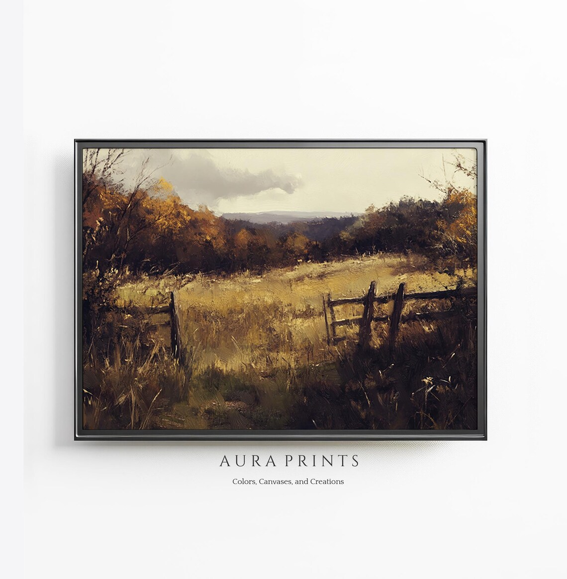Golden Autumn Field And Wooden Fence Moody Countryside Poster