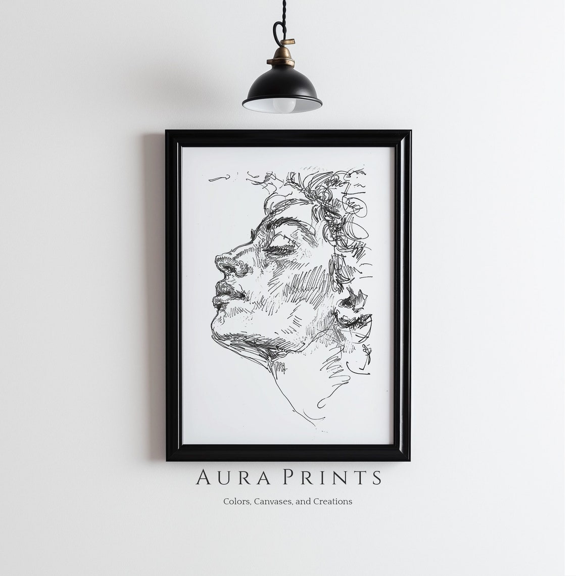 Expressive Ink Line Sketch Young Woman Profile Portrait Poster