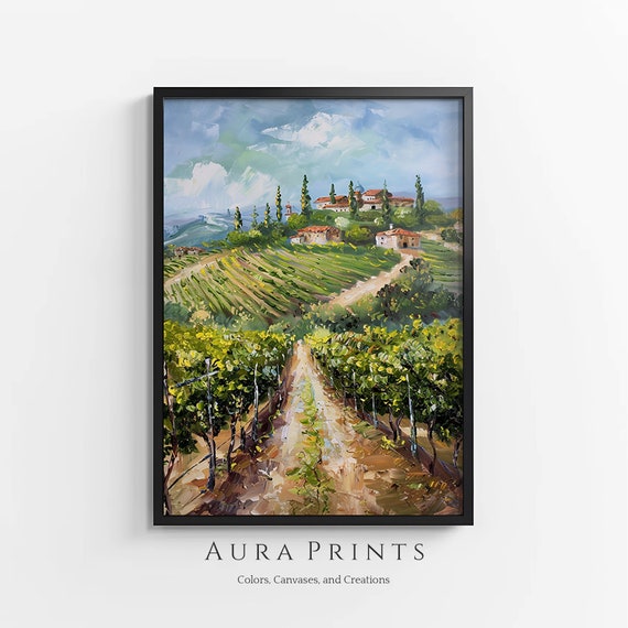 Tuscany Autumn Harvest In Vineyard Painting Vintage Landscape Ideal For Cottage Kitchen 0587