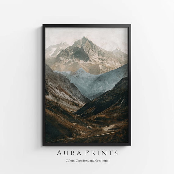 Rustic Mountain Vista Vintage Painting Wall Art Spring Farmhouse Decor 0400