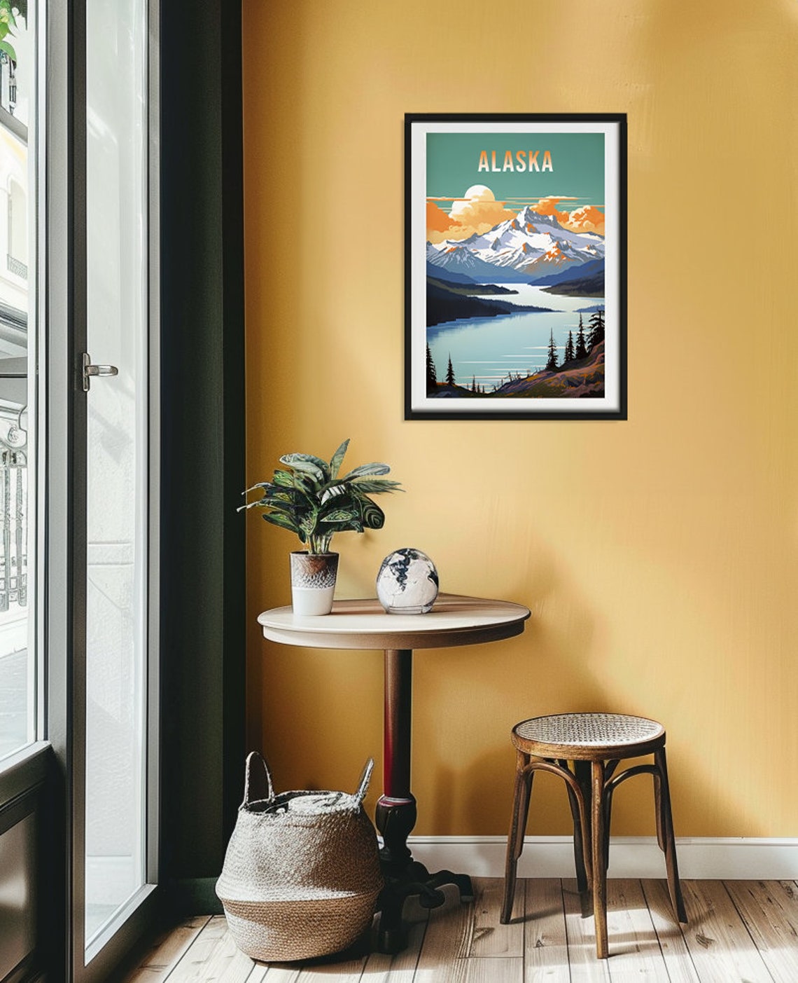 Alaska Snow Capped Mountains Lakeside Forest Vintage Travel Poster - Image 2