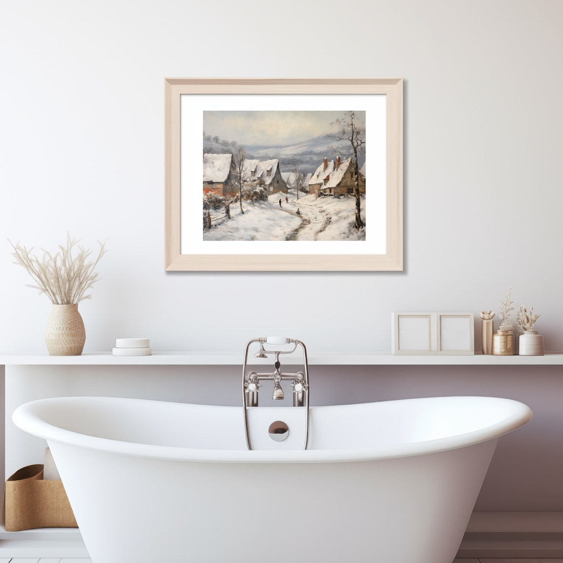 Snow Covered Village With Thatched Cottages Winter Wall Poster - Image 3