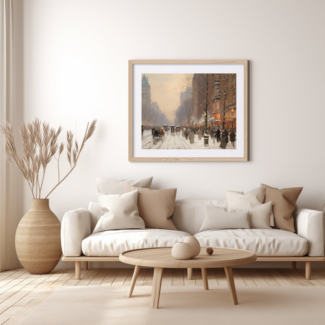 Snowy City Street Bustling Winter Night Carriage Scene Poster - Image 4