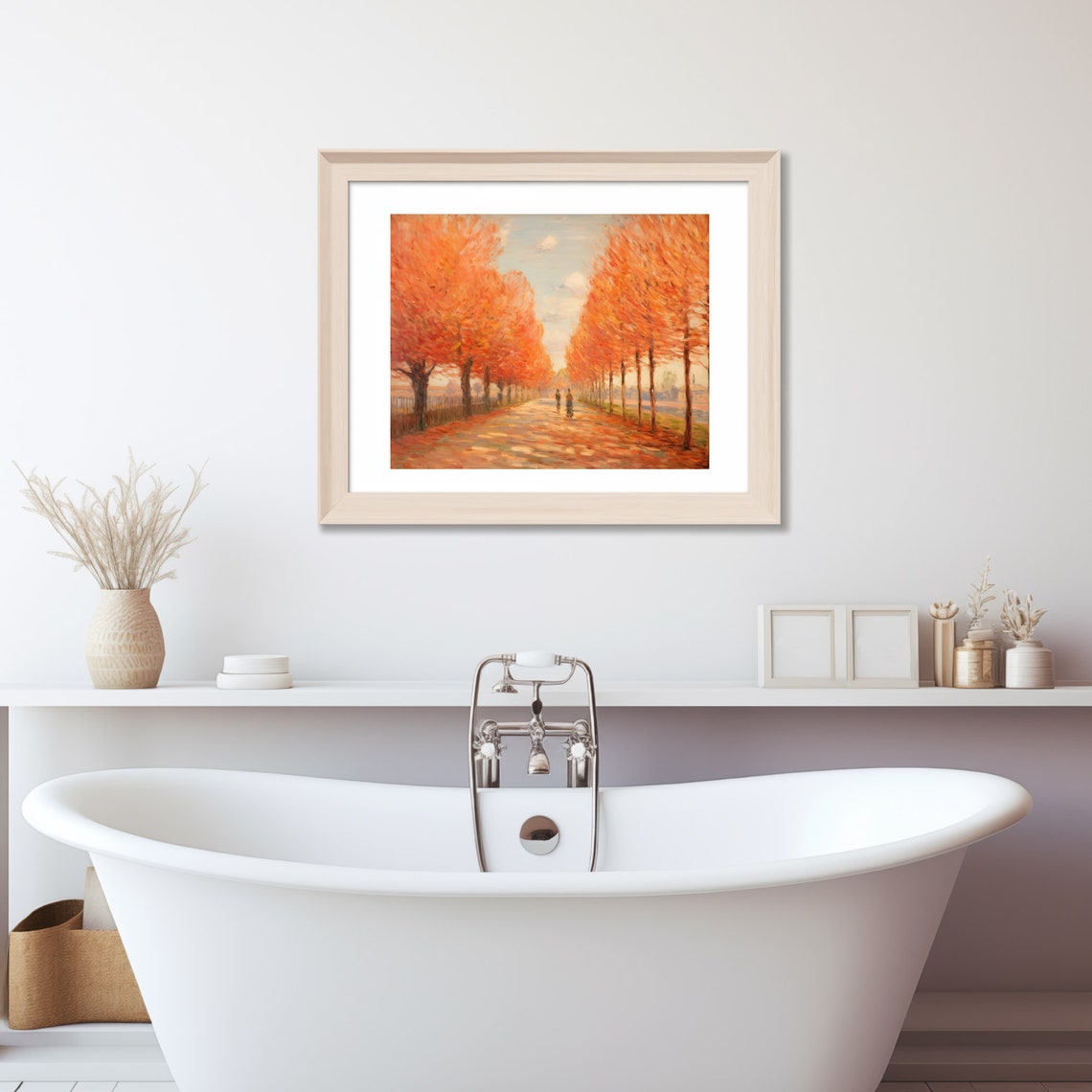 Walkway Lined With Trees In Fall Vintage Inspired Landscape Print - Image 3