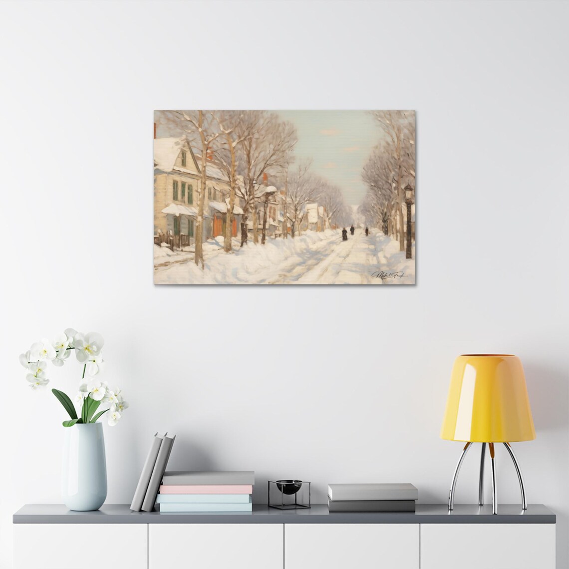 Quiet Snowy Neighborhood Street Winter Morning Landscape Poster - Image 7