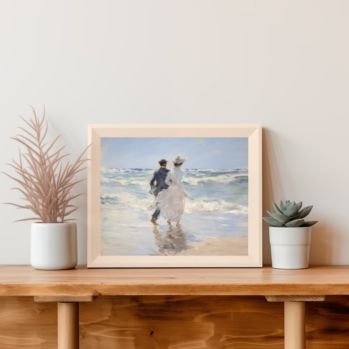 Romantic Couple Strolling Hand In Hand Through The Ocean Surf Poster - Image 5