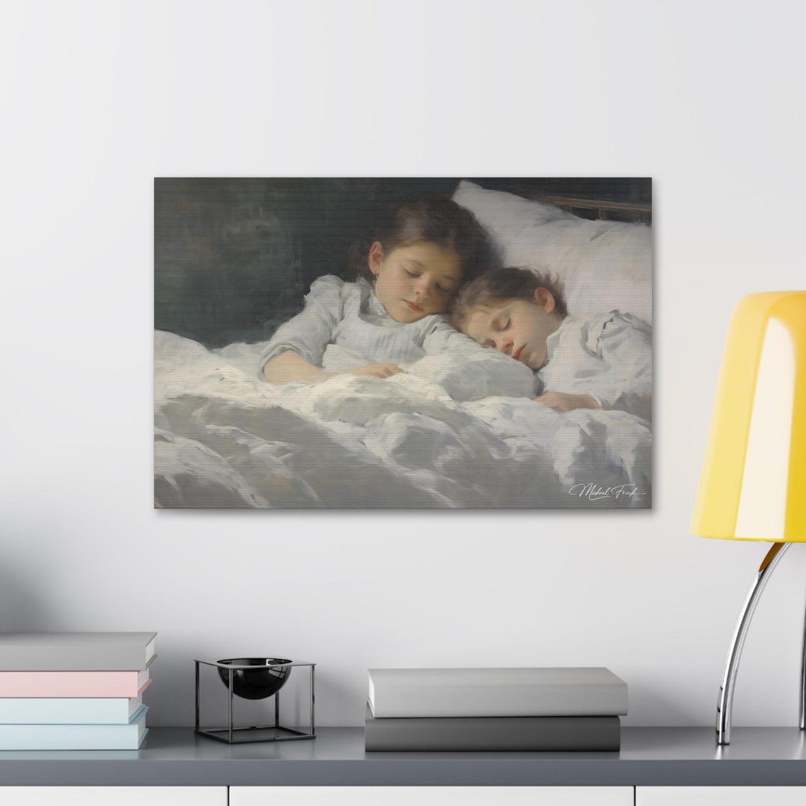 Two Sleeping Children Peaceful Night Nursery Room Decor Poster