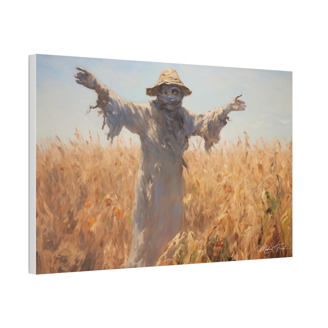 Scarecrow Standing in Golden Wheat Field Summer Day Art Poster - Image 5