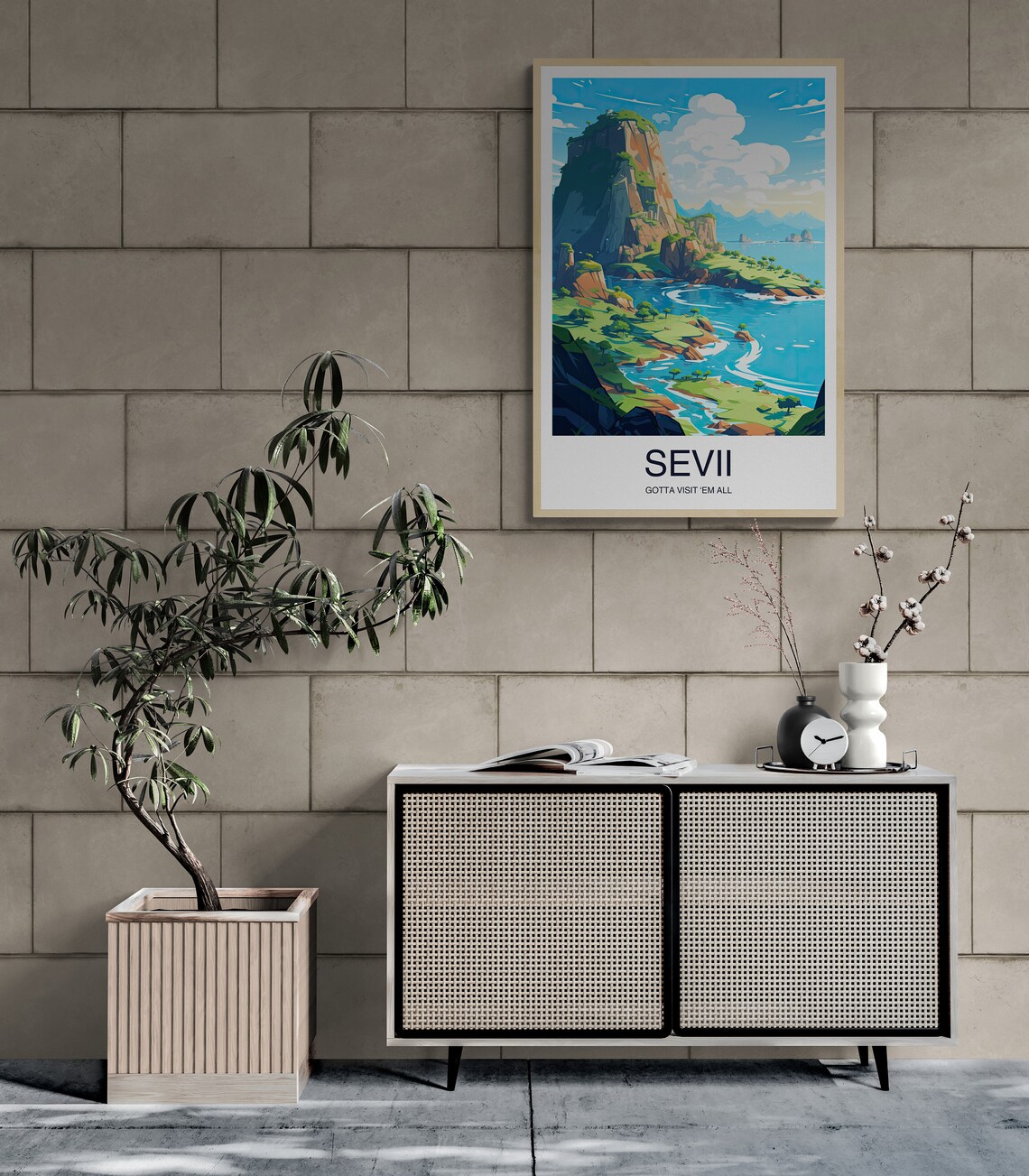 Sevii Gotta Visit Em All Green Rocky Coast Island Travel Poster - Image 2