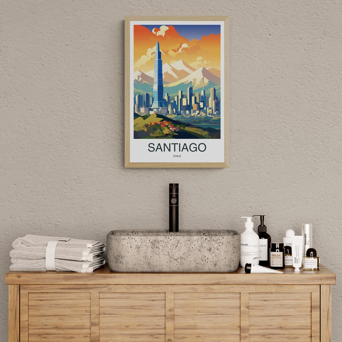 Santiago Chile Skyline Gran Torre Sunset Andes Travel Art Poster - Image 2