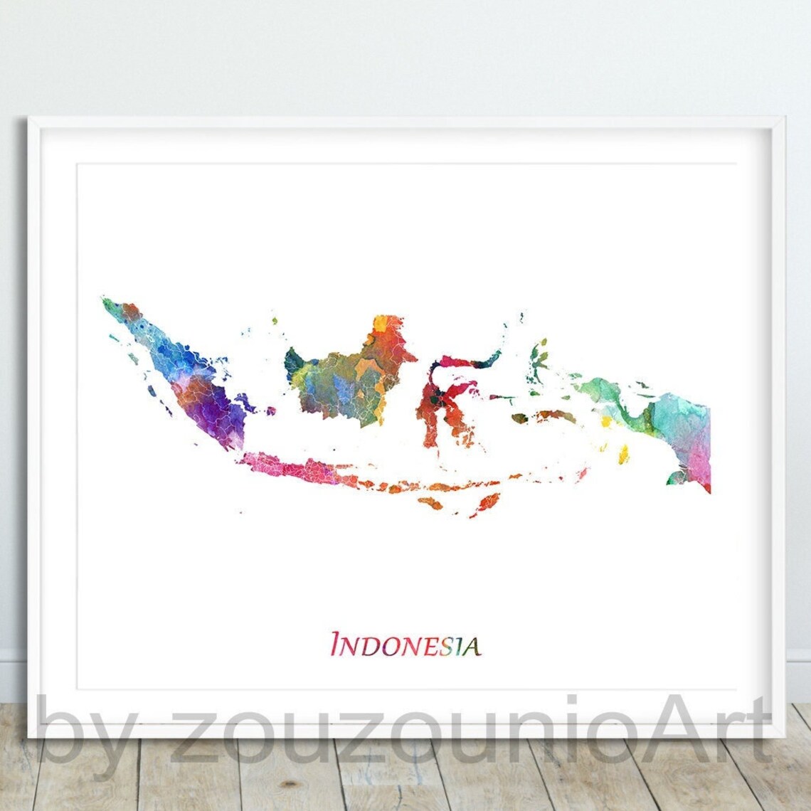 Indonesia Rainbow Watercolor Archipelago Country Map Art Poster