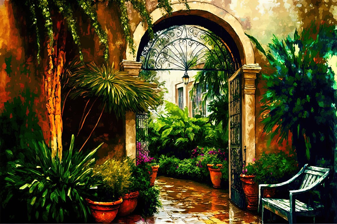 New Orleans Courtyard Cityscape, French Quarter Art Print - Image 5