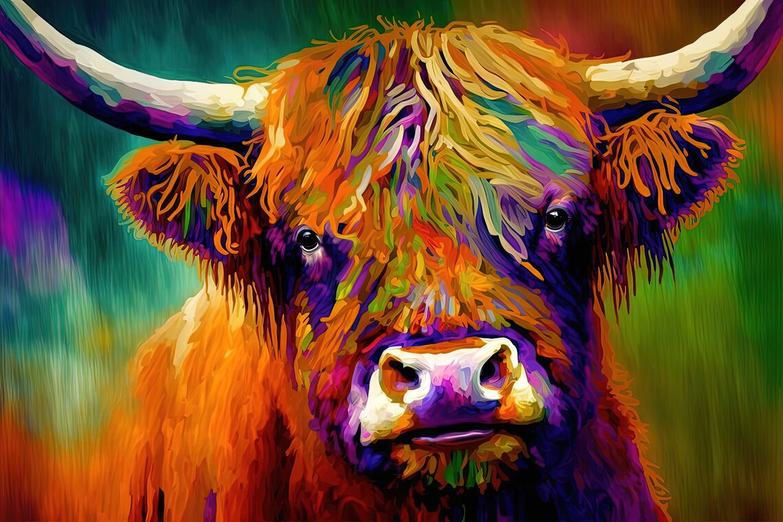 Highland Cow Colorful Farmhouse Wall Art Print - Image 5