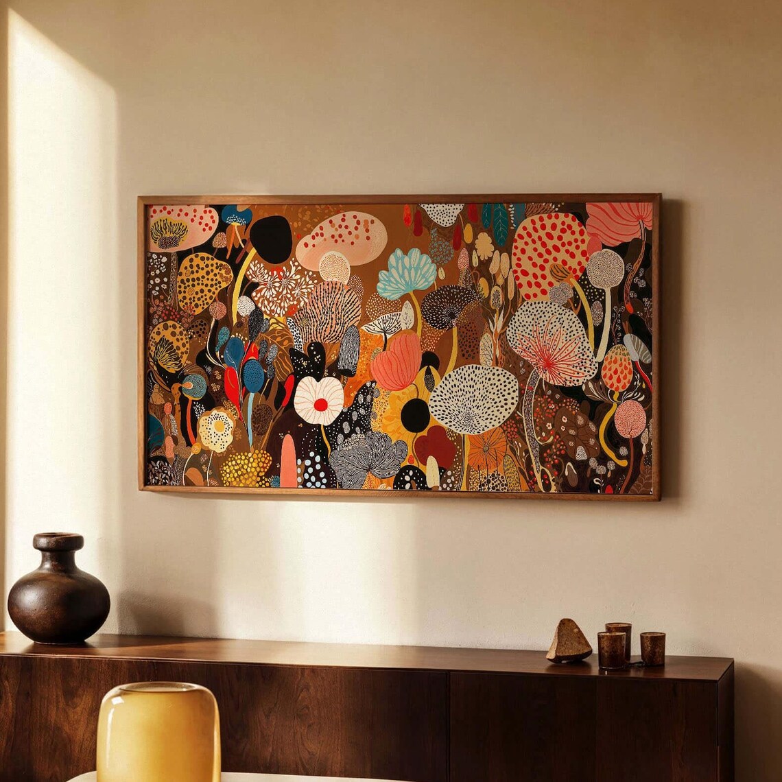 Yayoi Kusama-Inspired Floral Wall Art, Japandi Decor