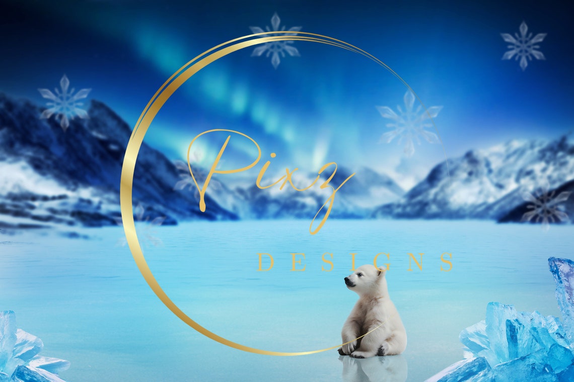 Ice Princess Girl With Polar Bear Cub Aurora Winter Backdrop Poster - Image 2