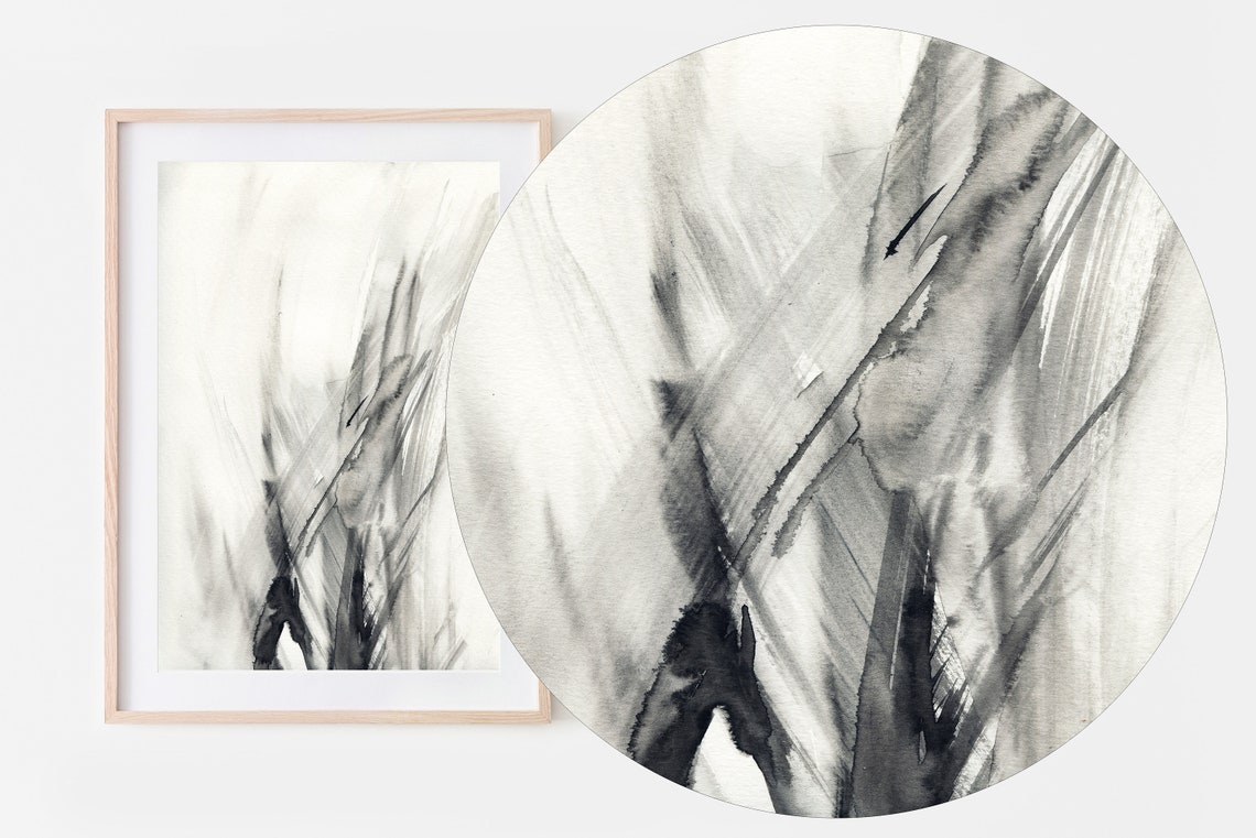 Black White Abstract Watercolor Brush Strokes Minimal Modern Print - Image 2