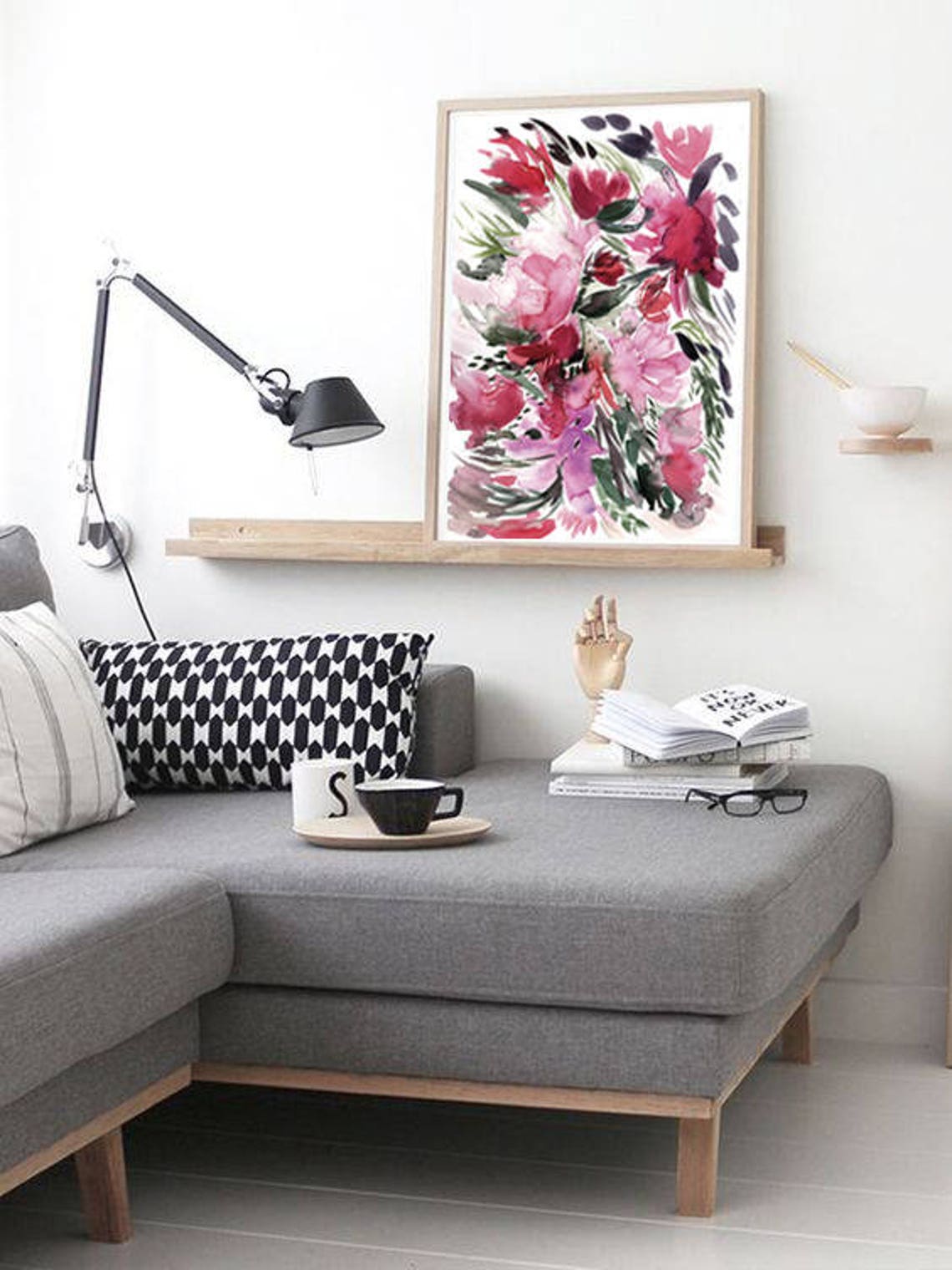 Pink Red Floral Watercolor Bouquet Bloom Flower Garden Wall Art - Image 3