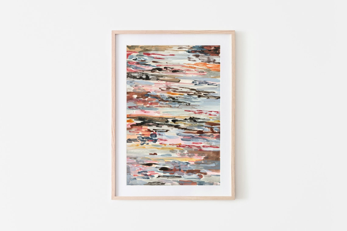 Colorful Horizontal Brushstroke Abstract Pink Orange Blue Wall Art