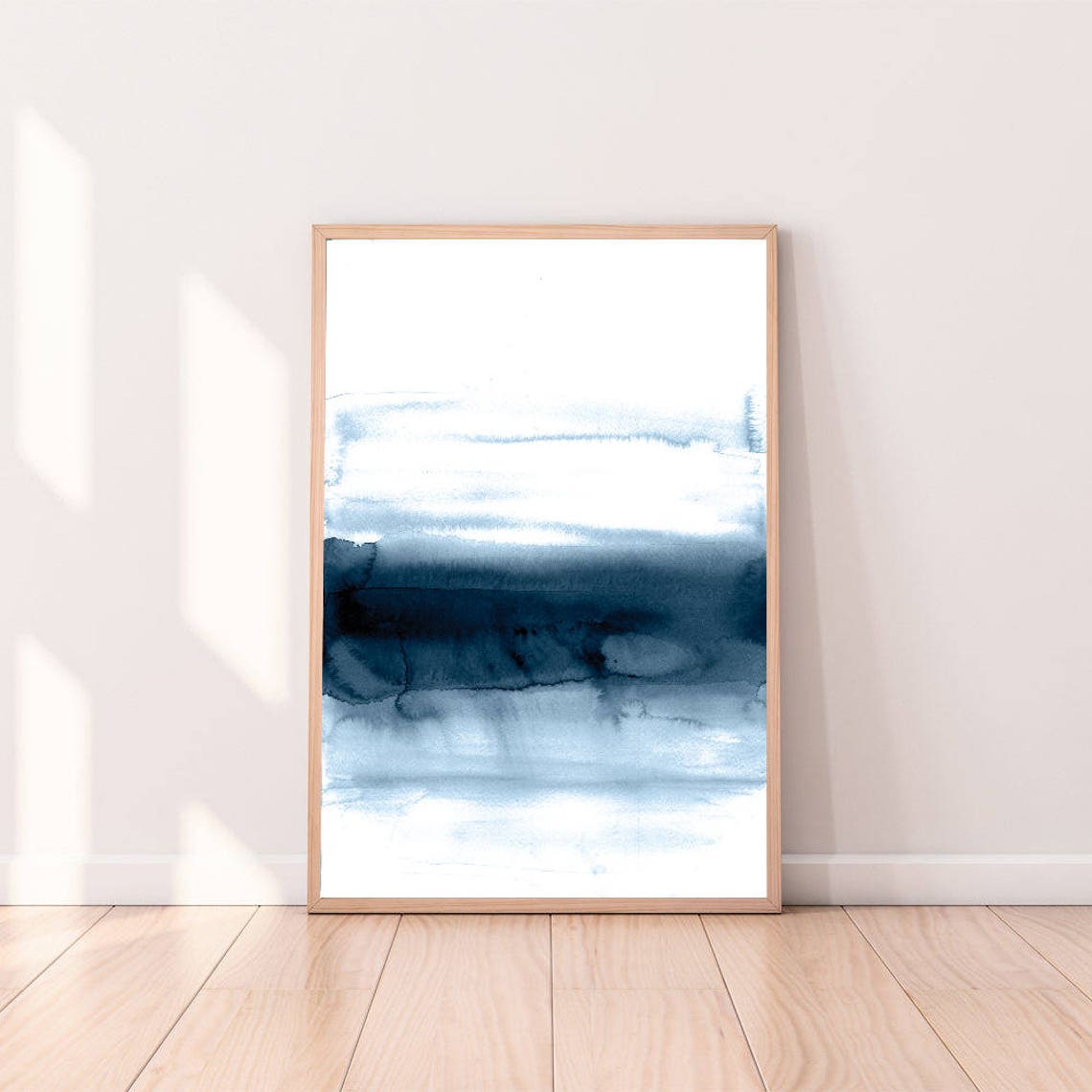 Navy Blue Abstract Watercolor Art Indigo Gradient Bands Wall Art