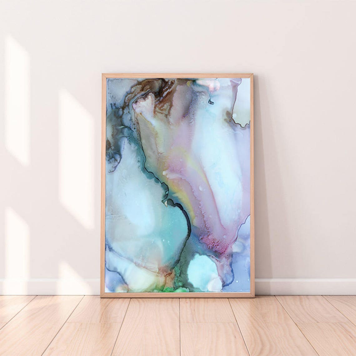 Alcohol Ink Abstract Marble Swirl Blue Purple Turquoise Fluid Wall Art