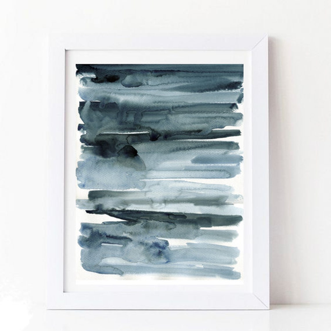 Navy Blue Abstract Watercolor Horizontal Brush Stroke Wall Art - Image 3