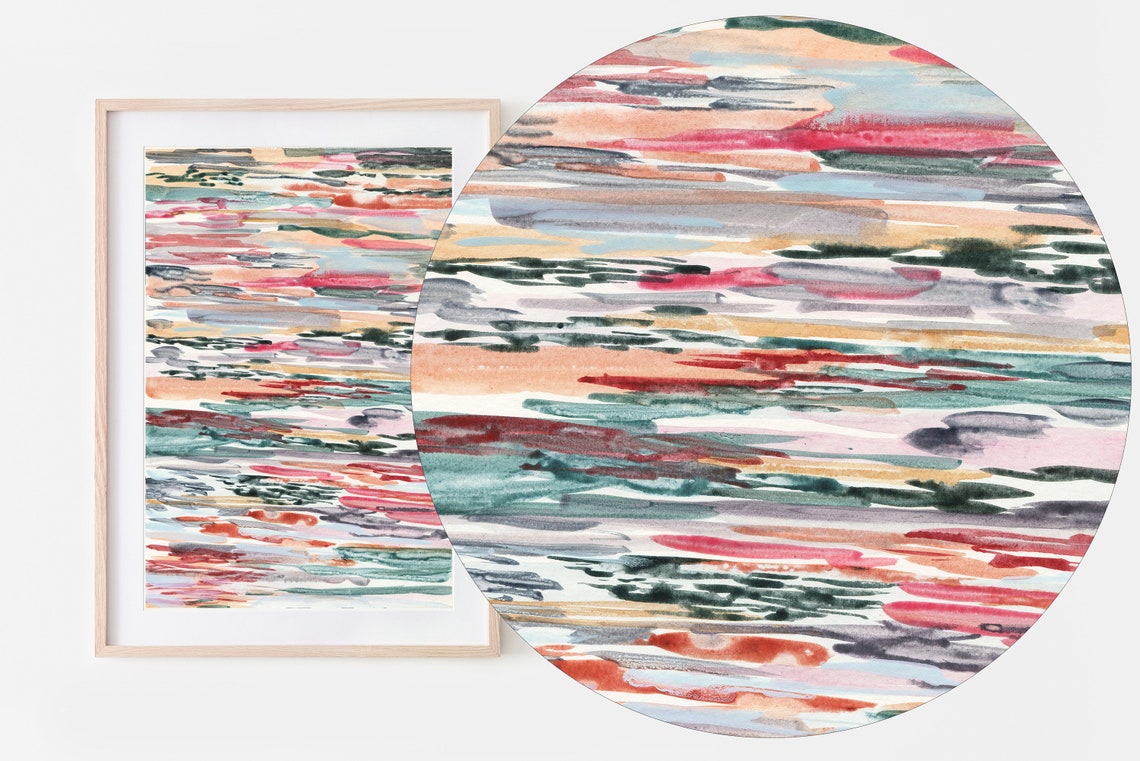Colorful Abstract Horizontal Brushstroke Watercolor Wall Art - Image 3