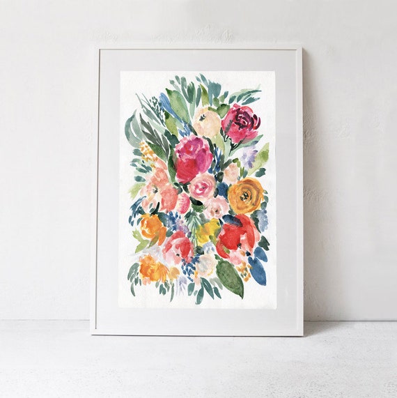 Nature Print Flowers Floral Watercolor Floral Wall Art Nursery Floral Art Floral Decor Wall Art Colorful Floral Print Art