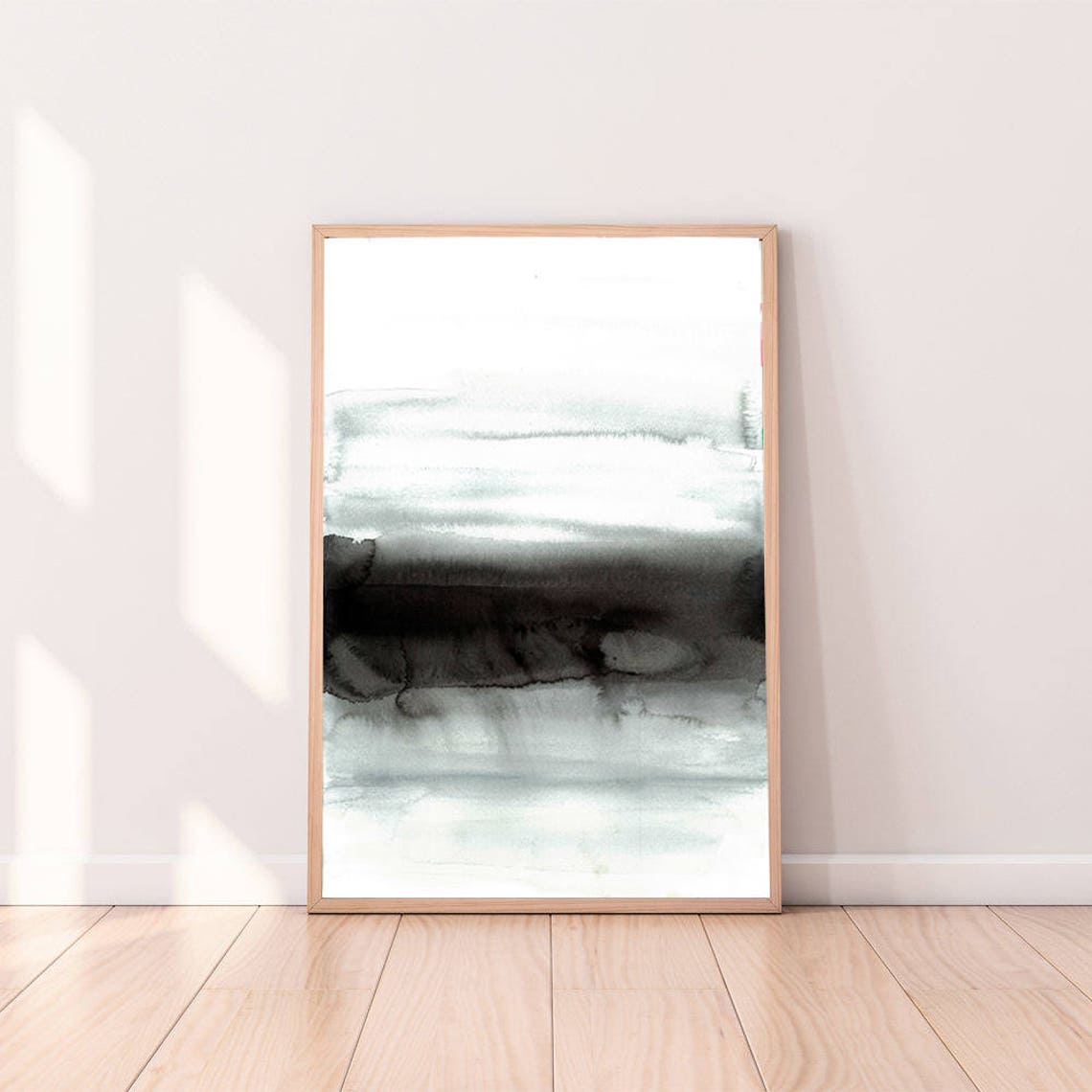 Black and White Abstract Watercolor Wash Bands Minimalist Art Poster