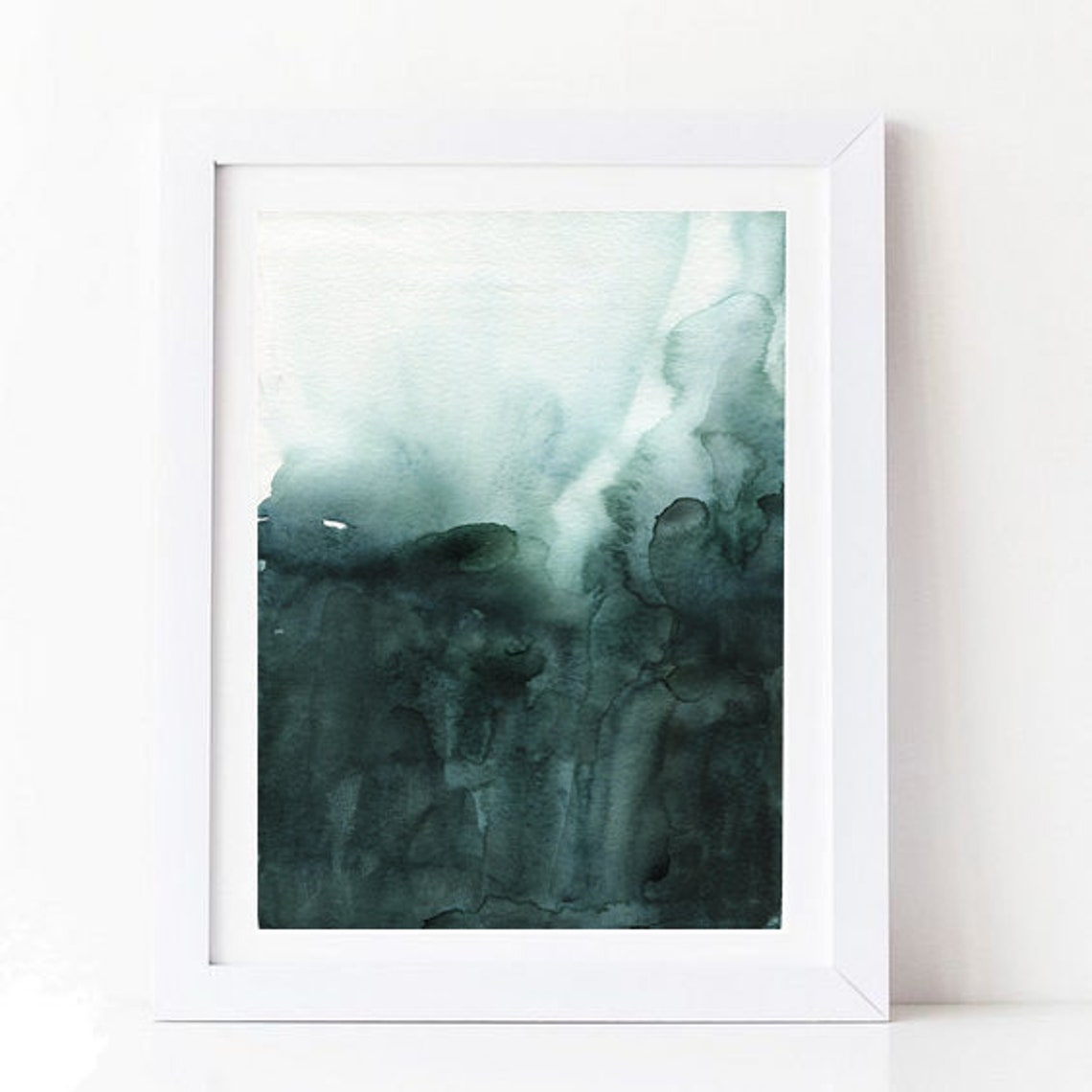 Dark Green Abstract Watercolor Misty Forest Texture Wall Art - Image 2