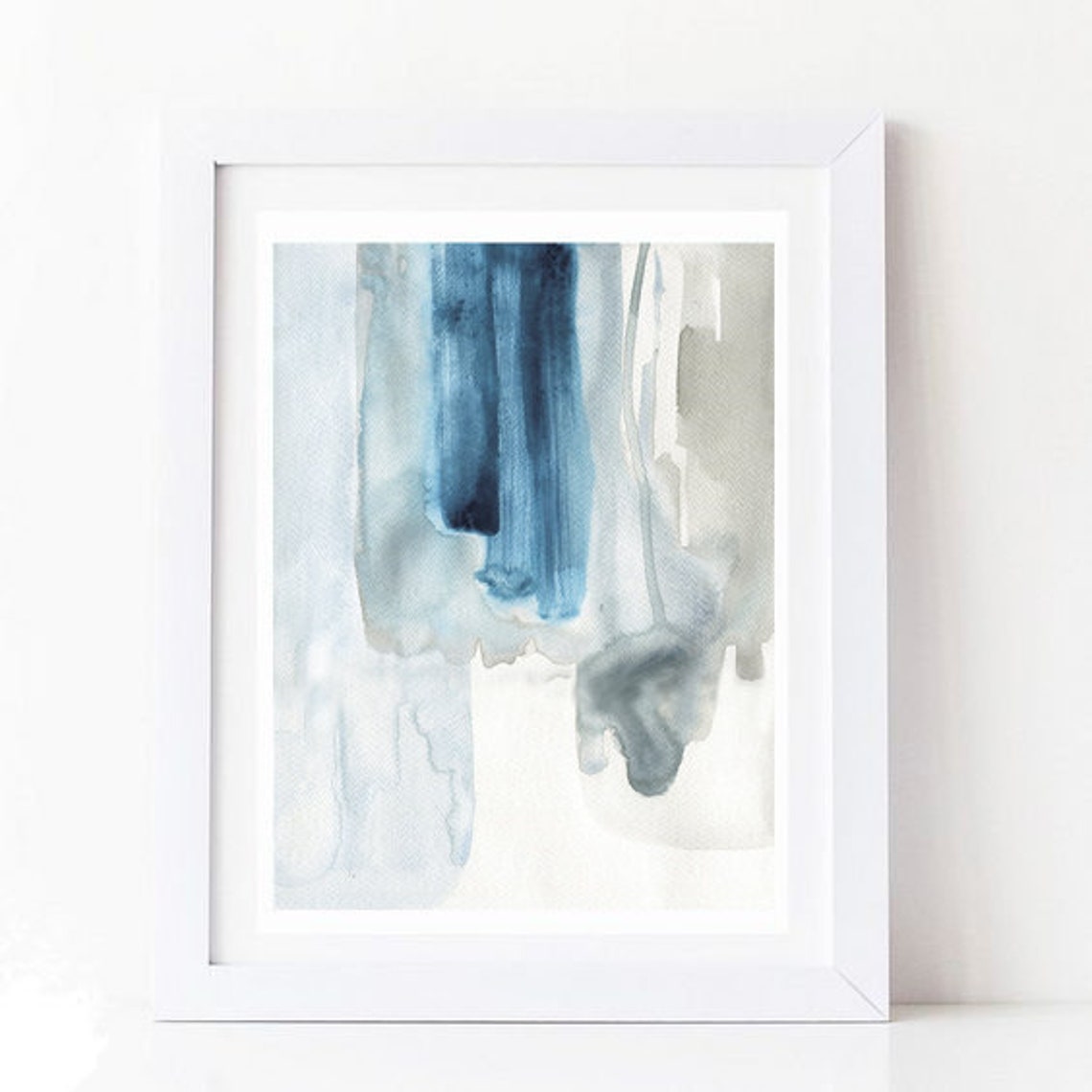 Navy Blue Abstract Watercolor Vertical Drip Modern Minimal Wall Art