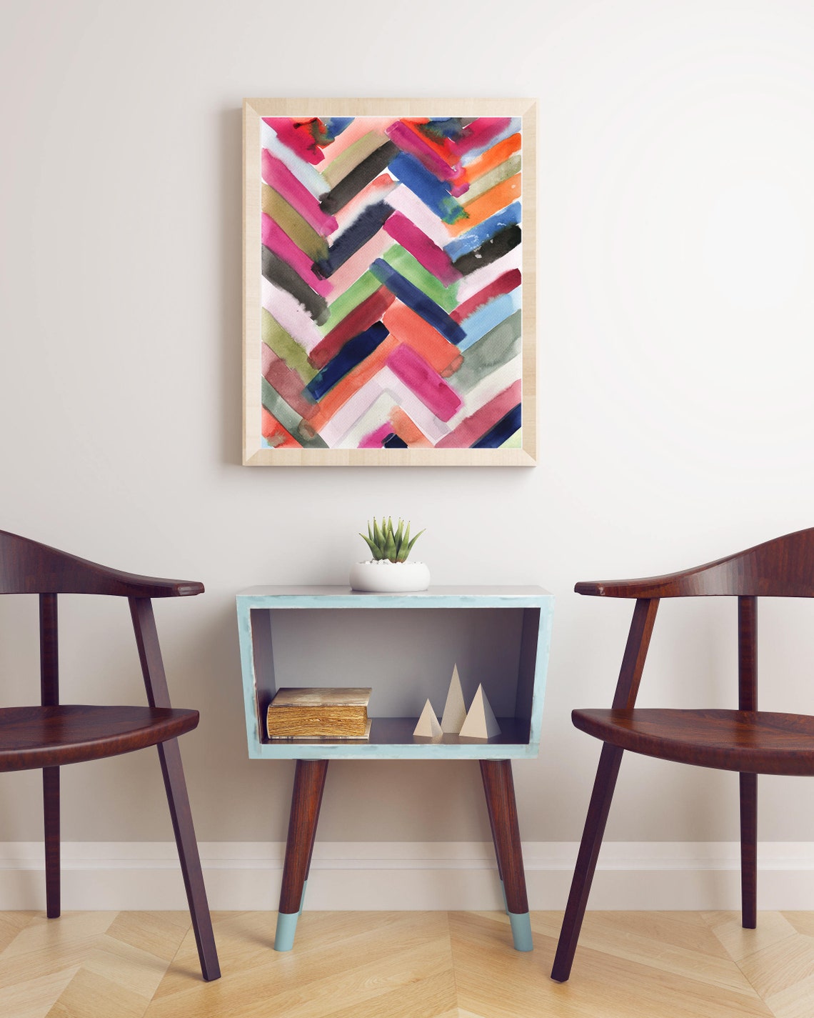 Colorful Chevron Herringbone Watercolor Bold Geometric Art Print - Image 2