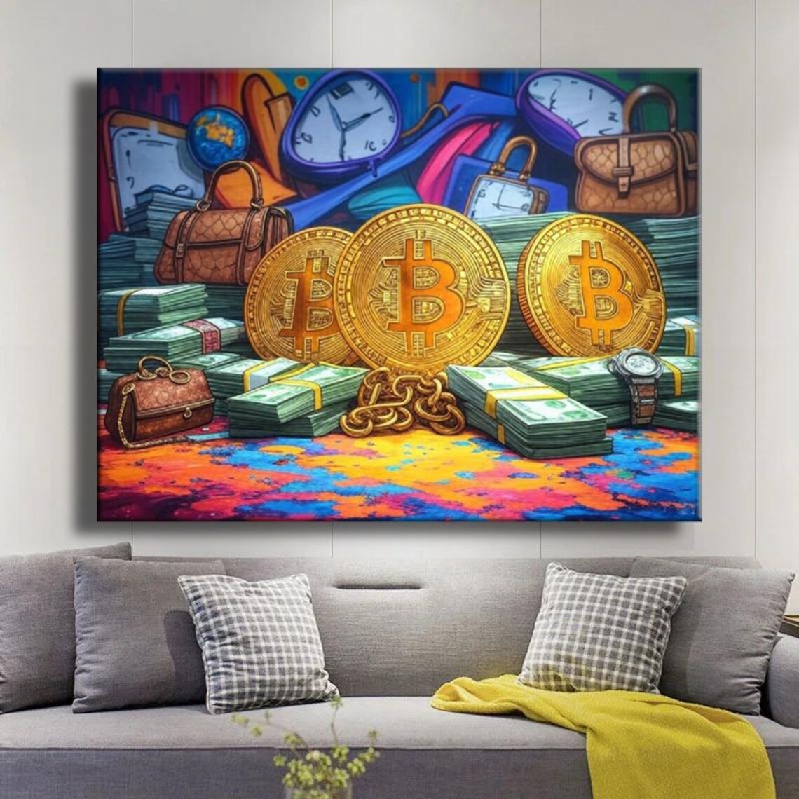 Bitcoin Wealth Pop Art Luxury Crypto Graffiti Bold Money Gold Design Vibrant Street Style Wall Decor For Investors Traders - Image 2