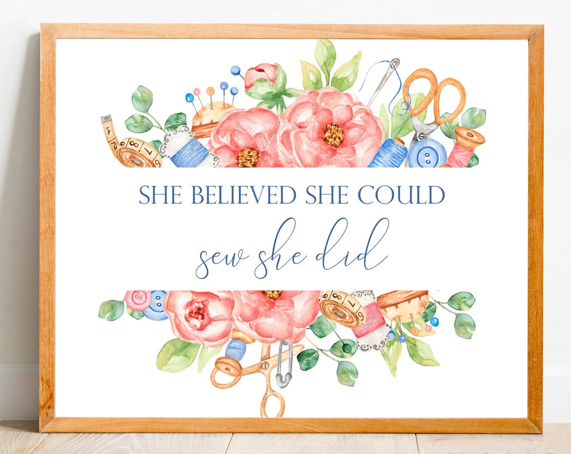 She Believed She Could Sew She Did Floral Sewing Room Quote Poster - Image 2