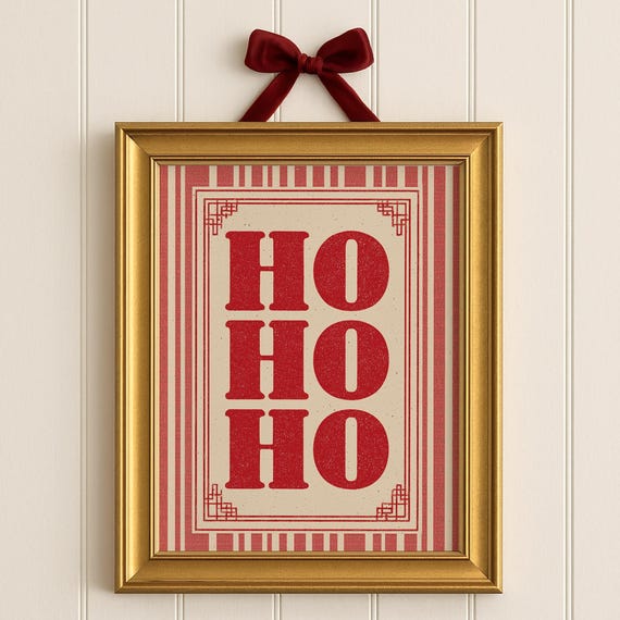 Vintage Ho Christmas Typography Print Retro Red Holiday Wall Art Festive Poster Scandinavian Illustration