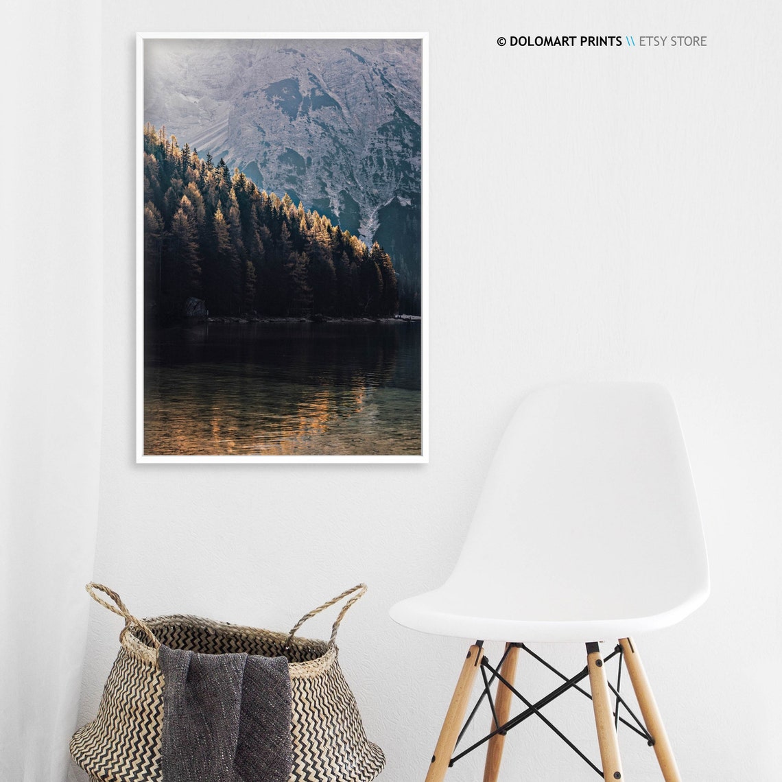 Alpine Lake At Dusk With Golden Larch Trees Mountain Reflection Poster - Image 3