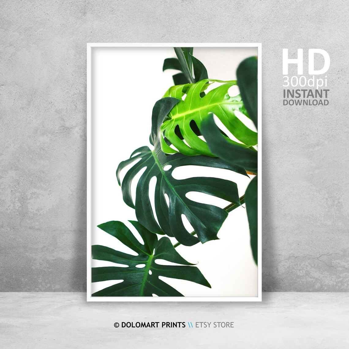Monstera Palm Leaf Print Green Tropical Minimal Art Indoor Plant Print Botanical Artwork Green Art