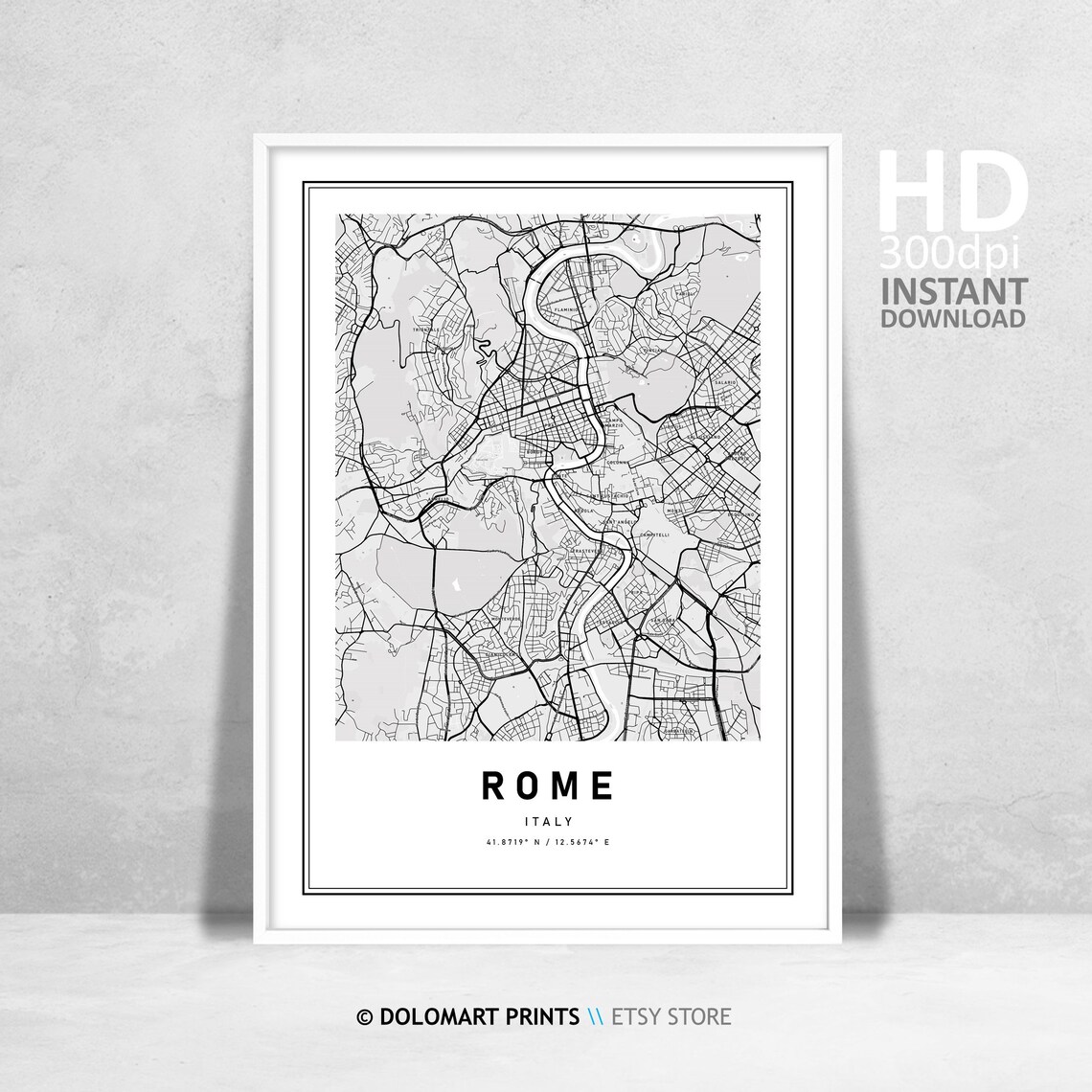 Rome Italy Travel Poster, Modern Map Art Print