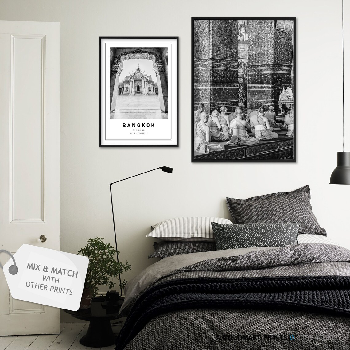 Bangkok Temples Travel Poster, Black and White - Image 2